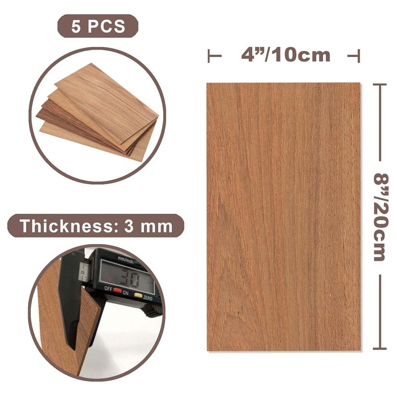 Craftiff Teak Wood Sheets 1/8 inch Thick, 4x8 inch Solid Panel Veneer Plank Myanmar Burmese Lumber Board for Crafts - Pack of 5 by - Image 2